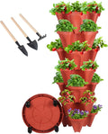 GameXcel Vertical Planter 7 Tier Stackable Planters Garden Planters Strawberry Herb Flower and Vegetable Planter Indoor Outdoor Gardening Pots with Removable Wheels and Tools