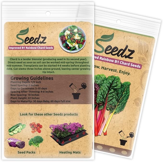 Organic Chard Seeds, APPR. 225, Rainbow Swiss Chard, Heirloom Vegetable Seeds, Certified Organic, Non GMO, Non Hybrid, USA