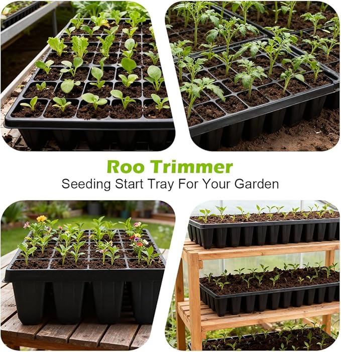 RooTrimmer 10 Pack 40 Cell Seed Starter Trays - Extra Deep 3.9" Plastic Nursery Trays, 20" x 10"，Fits Standard 1020 Flats, for Planting Seedlings, Propagation, Seed Germination and 1020 Flats Inserts
