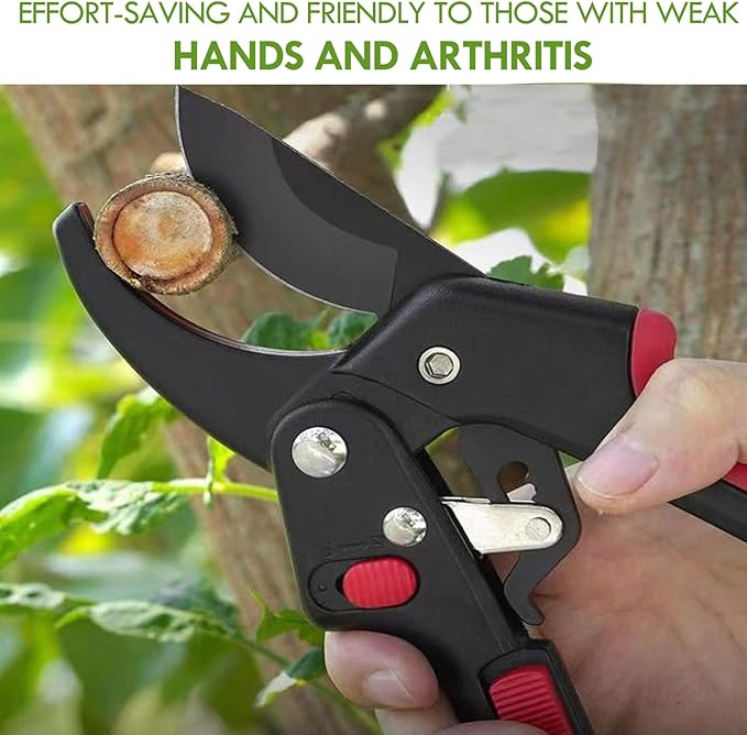MEPEREZ Garden clippers, premium Germany pruners, Work 3 times easier, professional ratchet pruning shears, cutting rose, flower, hedge, stem, tree, Sharp gardening scissors, Arthritis weak hand snips
