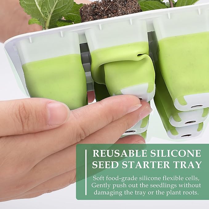 Ryscam 10pcs Reusable Seed Starter Tray, 120 Cells Seed Starter Kit, Silicone Seedling Starter Trays for Starting Plant Seeds with Flexible pop-Out Cells, Indoor Gardening Plant Germination Trays