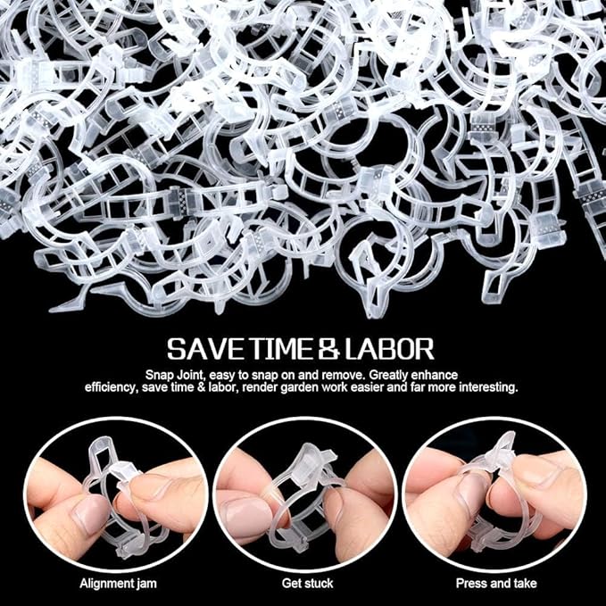 Clear Plant Support Clips 300 PCS, Reusable Plastic Garden Clips for Climbing Plants, Tomato Trellis Clips for Cucumber Eggplant