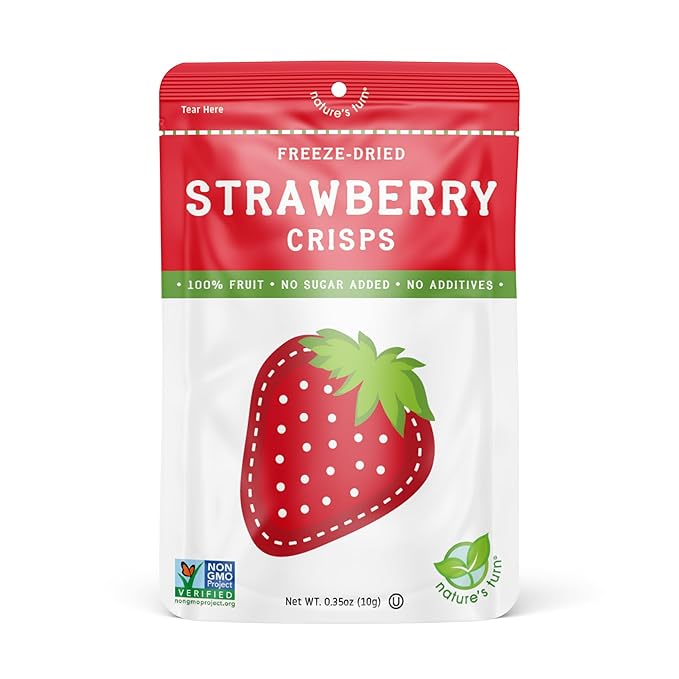 Nature’s Turn Freeze-Dried Strawberry Crisps – Healthy, Gluten-Free, Crispy & Delicious, Plant-Based Snack, Ideal for Cereal, Smoothies, School Lunches, & On-the-Go, Bags of 24 (0.35 oz Each)