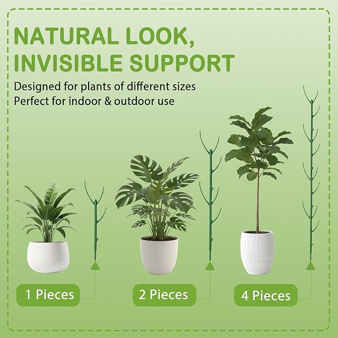 10Pcs Stackable Monstera Plant Support Stakes, Indoor Climbing Poles with Clips and Ties for Potted Plants and Pothos