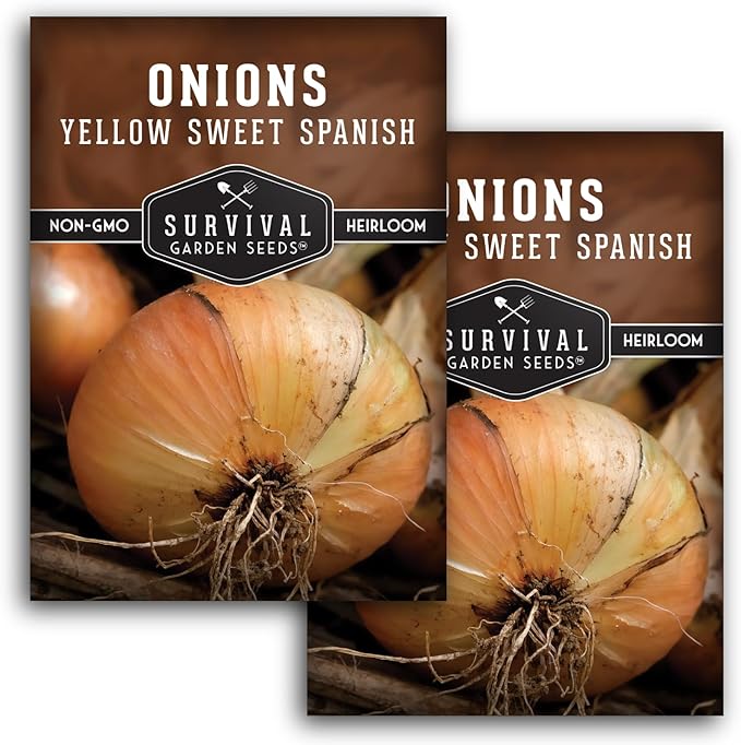 Yellow Sweet Spanish Onion Seeds for Planting – Large Mild Long Day Yellow Onions with High Yield & Sweet Flavor – Heirloom, Non-GMO, Open-Pollinated – Survival Garden Seeds (2 Packs)