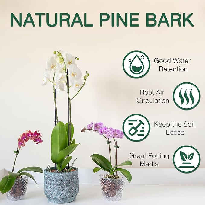 Orchid Potting Mix,Orchid Bark Potting Mix,1QT Natural Orchid Bark Potting Mix with Pine Bark & Perlite for Orchid Potting,Enhanced Drainage,Air Flow and Root Ventilation