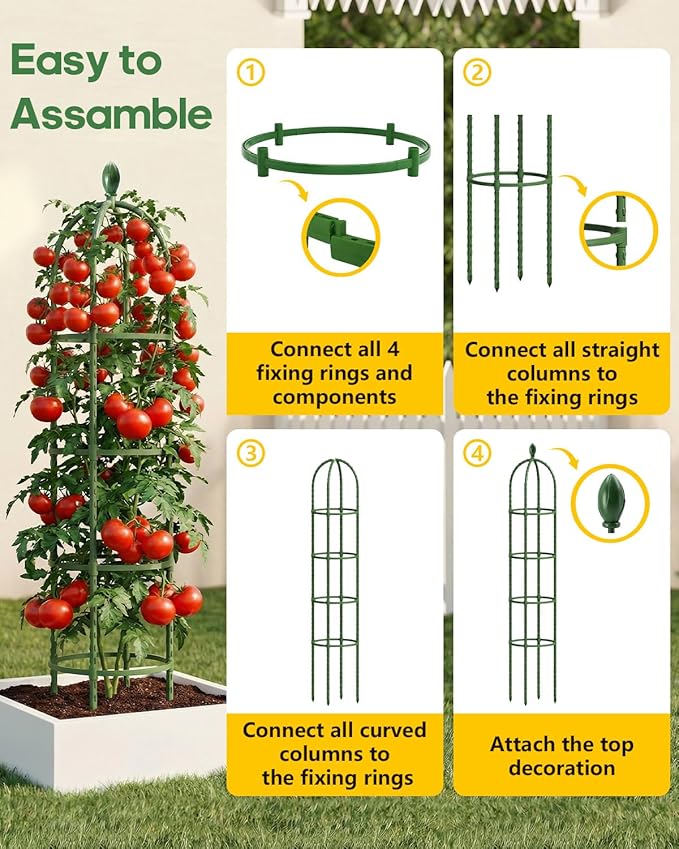 Joyhalo 2 Pack Trellis for Climbing Plants Outdoor, 74 Inch High Adjustable Garden Trellis for Flowers, Green Plastic Coated Steel Plant Stakes Use As Tomato Cage