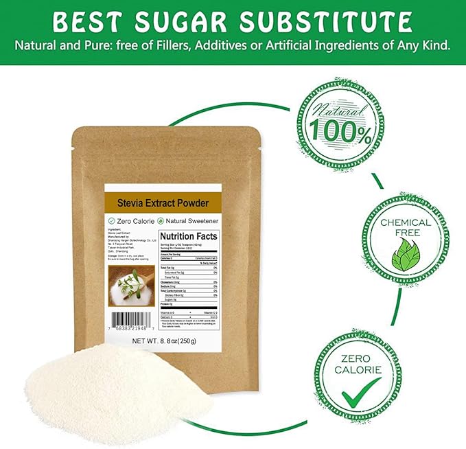 CCnature Pure Stevia Extract Powder Without Erythritol 8.8oz(250g) - Highly Concentrated Stevia Powder Sweetener | Zero Calorie | No Artificial | Natural Sugar Alternative