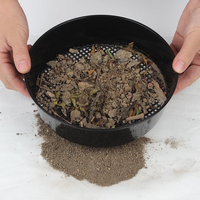 4 Pack Garden Soil Compost Sifter, Rock Garden Sieve, Plastic Sifting Pan Set for Home Plant Work with Small Gravel and Sand