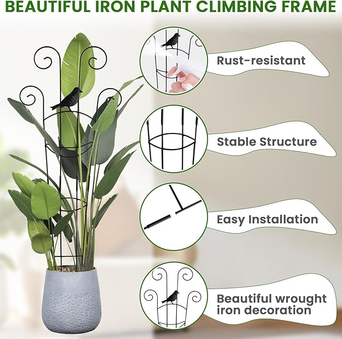 30 Inch 2Pack Garden Trellis for Climbing Plants, Rustproof Sturdy Metal Plant Trellis, Decorative Trellis for Potted Plants, Climbing Vines, Flowers, Vegetables, Indoor Outdoor Plant Support, Black