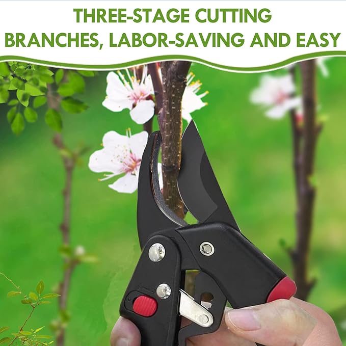 MEPEREZ Garden clippers, premium Germany pruners, Work 3 times easier, professional ratchet pruning shears, cutting rose, flower, hedge, stem, tree, Sharp gardening scissors, Arthritis weak hand snips