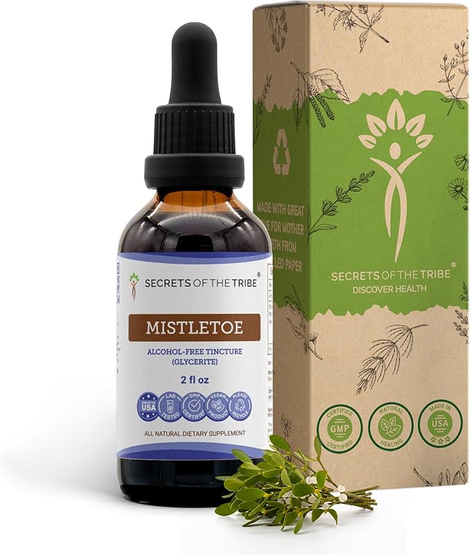 Secrets of the Tribe Mistletoe Tincture Alcohol-Free Extract, High-Potency Herbal Drops, Tincture Made from Mistletoe (Viscum Album) Dried Herb 2 oz