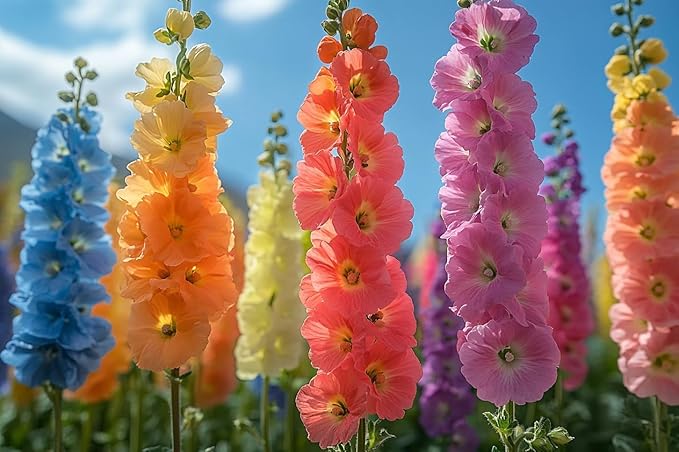 Hollyhock Seeds Mix Color (180 Seeds) – Tall Cottage Garden Flowers, Heirloom Malva Alcea Rosea, Easy to Grow Outdoor Flower Seeds for Garden Beds, Fences & Borders