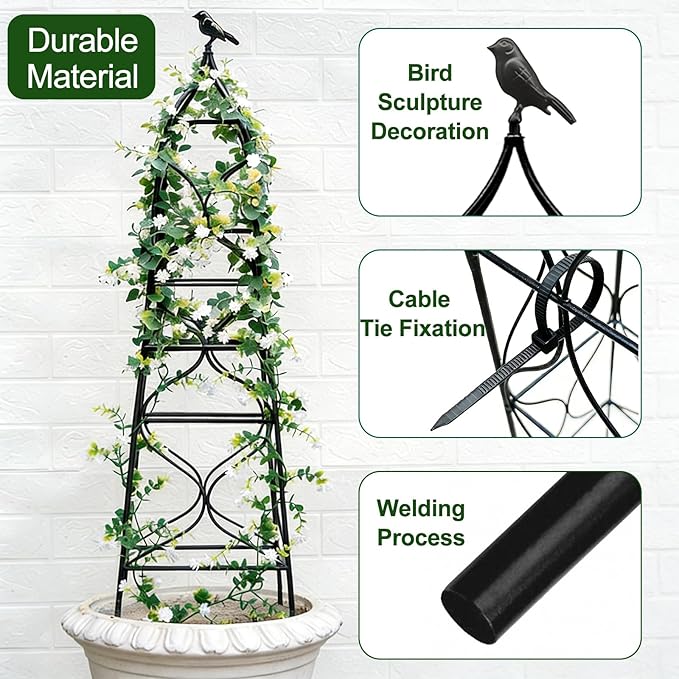 aboxoo Set of 2 Packs Sturdy Metal Garden Obelisk Trellis for Climbing Plants,Versatile Support for Roses, Topiaries & Houseplants, Easy to Assemble, Durable & Decorative for Indoor/Outdoor Displays