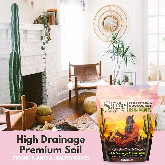 2.5 Dry Qt Cactus & Succulent Potting Soil Mix, USA Made - Gritty, Fast Draining, Soilless, Root Boosting, Peat-Free - Growth of Cactus, Succulents, Jade, Aloe Vera