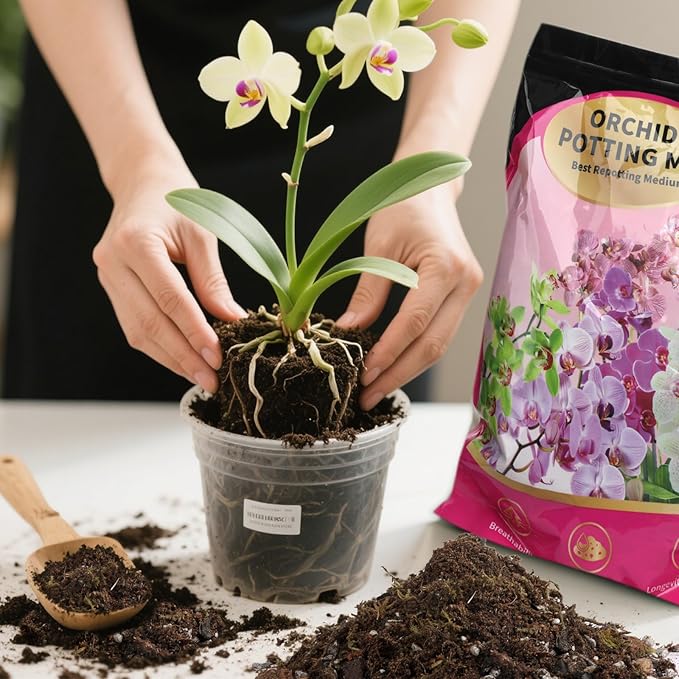 Organic Orchid Potting Mix & Bark Blend 4qt - All Natural, Fast Draining Soil for Phalaenopsis, Dendrobium, Oncidium Plants