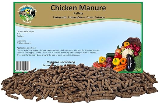 Chicken Manure Pellets 16 Pounds - Nutrient-Rich, Slow-Release Fertilizer with Nitrogen, Phosphorus & Potassium for Healthy Plant Growth and Soil Improvement - Lancaster Agriculture Products