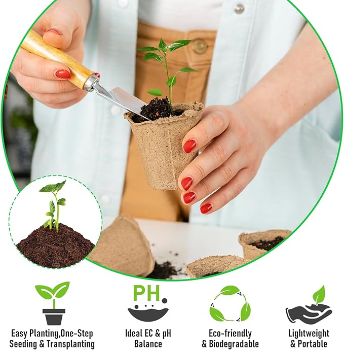 Riare 50 Pcs 30mm Organic Coco Coir Seed Starter Soil, Compressed Coconut Coir Potting Soil Mix for Seed Starting, Coconut Fiber Pellet for Planting Indoor & Outdoor Plants, Vegetables, Garden