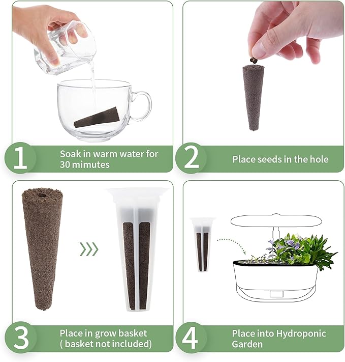 TISOHUGO 100 Pack Grow Sponges, Seed Pods Replacement Root Growth Sponges Compatible with AeroGarden, Moldy-Free, Sponges Kit with 10 Pod Labels for Hydroponic Indoor Garden System