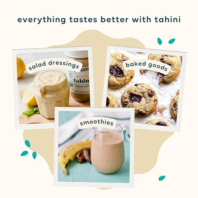 Soom Foods Organic Tahini 11oz (1 Pack) | Roasted & Ground Sesame Seed Paste | Creamy Tahini for Dubai Chocolate, Hummus, Sauces | Vegan, Nut-Free, Gluten-Free, Kosher, Keto, Paleo, Whole30