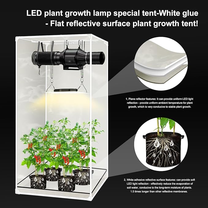 ATOUR LED Grow Light Specil Tent, High Reflective PE Film Grow Tent, 1680D High Strength Canvas Plant Tent with Observation Window & Floor Tray for Hydroponics Indoor Plant (24"x24"x36")