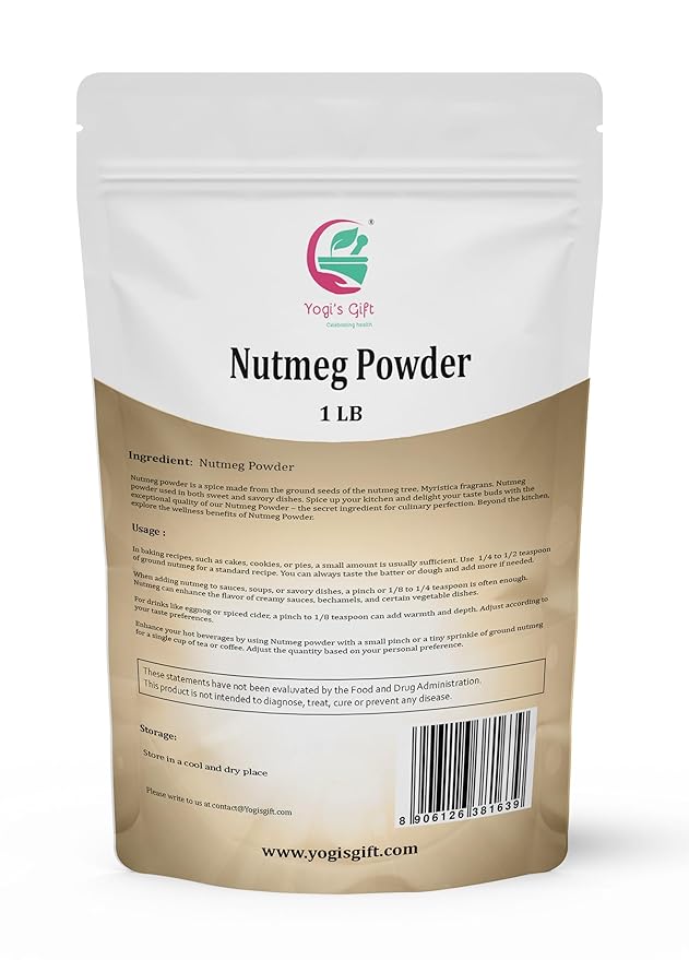 Nutmeg Ground 1 LB | Excellent Aroma and Incredible Flavor | Fresh Ground Nutmeg Spice for Baking, Cooking, Smoothies and Seasonings | Non GMO, Ethically Sourced | By Yogi's Gift®