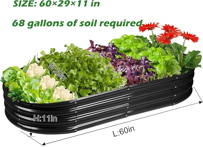 Raised Garden Bed GRS Certified Galvanized Planter Box Outdoor, 5ft Oval Rot-Resistant Metal Garden Bed Planter, Recycled Material Planter for Vegetables Flowers Herbs (Black)