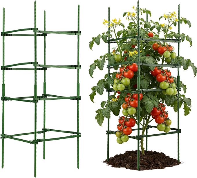 NOVWANG Square Tomato Cages, 10.6 inches x 48 inches Square Plant Support Stakes Tomato Trellis for Tomato Pepper Vegetable Support Plant Support for Garden Patio Farm