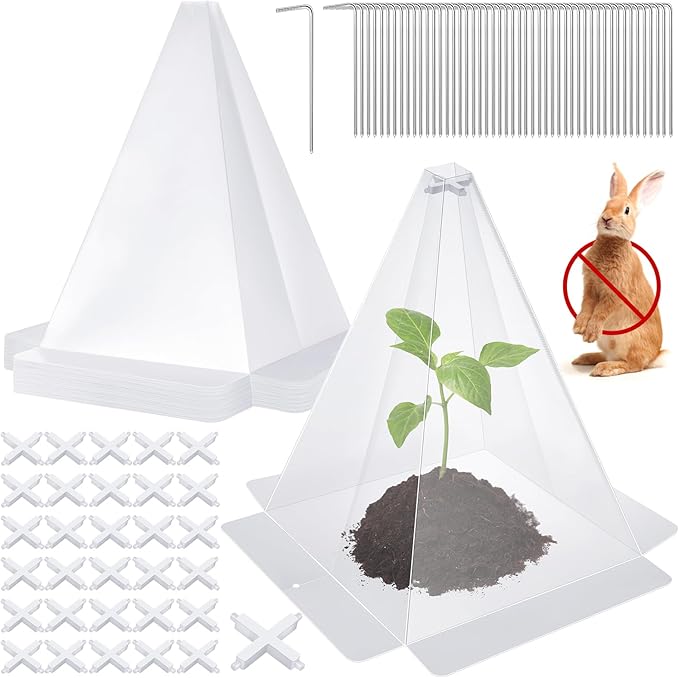 30 Pieces Garden Cloches for Plants, Reusable Plastic Plant Seedling Protector with 60 Ground Securing Peg, Transparent Bell Jar Cloches to Protect Plants from Birds, Slugs, sun, Frost, Freeze Weather