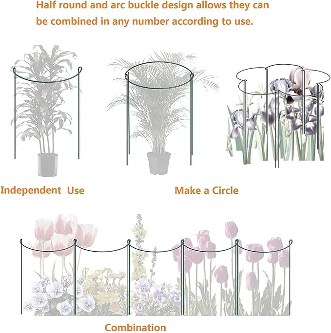 6 Pack 13.8 Inch High Plant Stake,Garden Plant Support,Half-Round Peony Cage Plant Ring Hoop