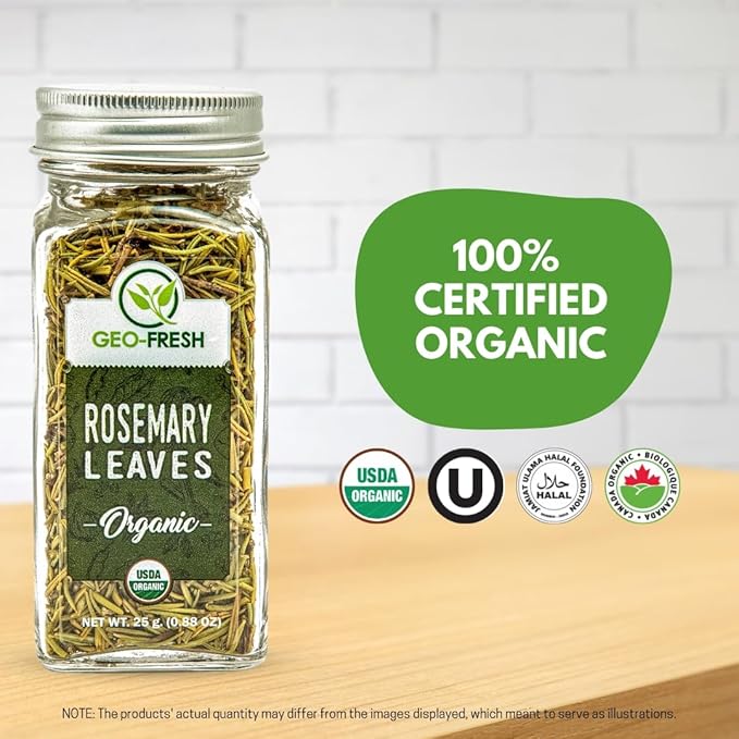Geo-Fresh Organic Rosemary Leaves 0.88 oz - Dried Rosemary Seasoning for Cooking and Garnish - USDA Certified Organic, Non-GMO, Gluten-Free, Kosher