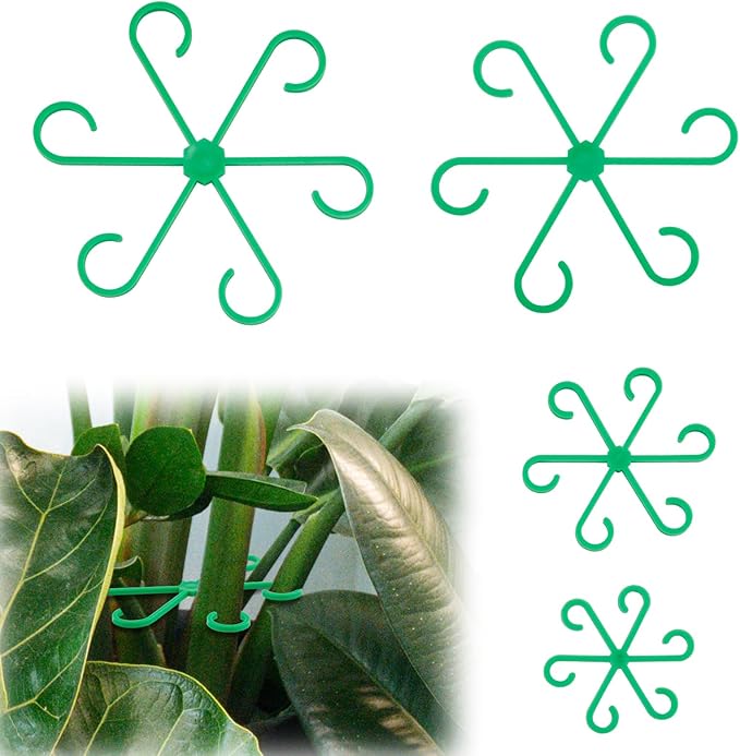 4pcs Plant Stem Supports, Plastic Houseplant Climbing Holders Stabilizer Reusable Small Climbers Flower Plant Stakes Trellis Stem Hook Growth Accessories for Indoor Monstera (Green)