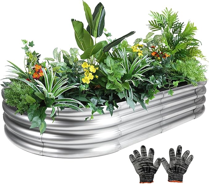 Gartist 4x2x1 Ft Galvanized Raised Garden Bed with Open Bottom, Outdoor Thickening Oval Planter Box for Herbs, Vegetables, Fruits