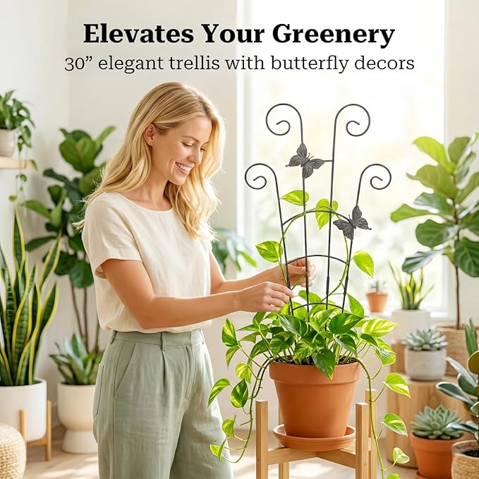 Plant Trellis Indoor Climbing Support - 2-Pack 30" Stackable Metal Garden Trelisses for Potted Monstera Hoya Pothos Vines - Rustproof Outdoor Gardening Gift for Plant Lovers