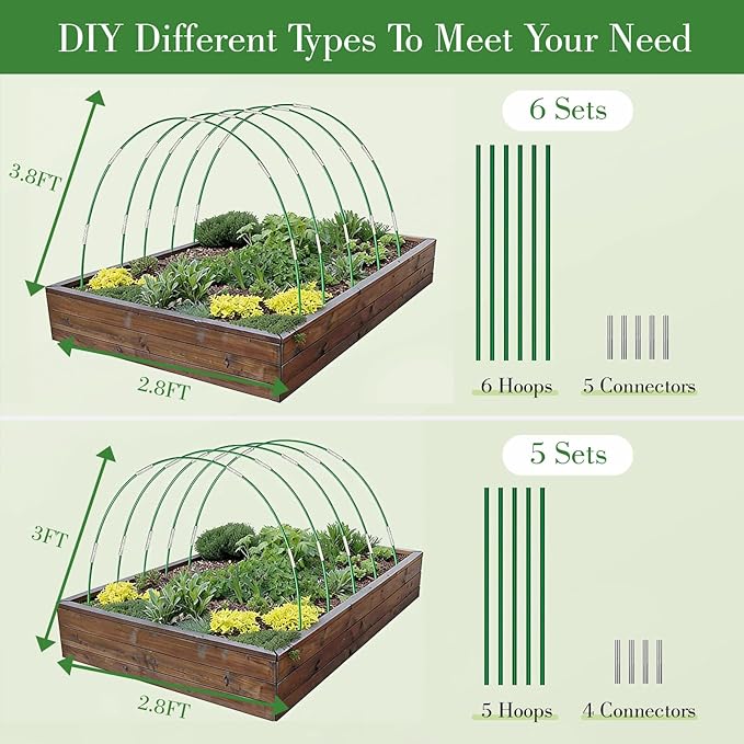 Garden Mesh Netting Kit with Hoops, 36Pcs Greenhouse Hoops Grow Tunnel Garden Covers for Raised Beds Fiberglass Frame Plant Protection Row Cover for Vegetable Fruit Flowers