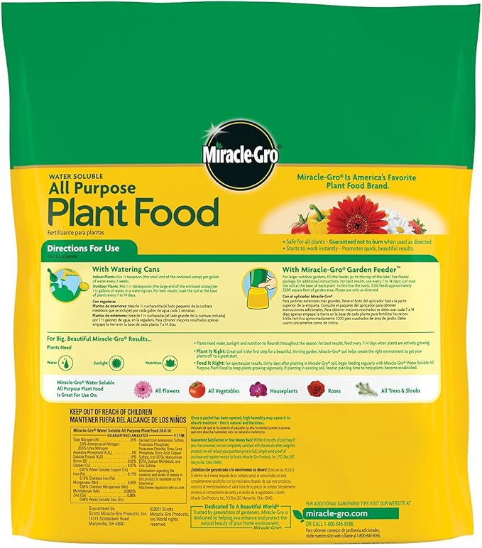 Miracle-Gro Water Soluble All Purpose Plant Food - Fertilizer For All Indoor or Outdoor Plants including Roses, Flowers, Vegetables, Houseplants, Trees, and Shrubs, 5.5 lbs. (2-Pack)