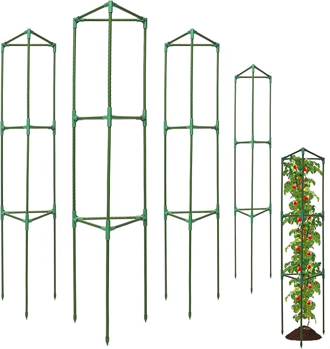 Tomato Cages for Garden,4 Pack 50in Tall Tomato Plant Support Stakes Adjustable Heavy Duty Steel Plant Tower Stakes, Updated Cucumber Trellis Garden Cages for Climbing Plants Vegetable Flowers