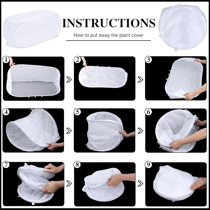 4 Pcs 39" x 18" x 16" Pop up Garden Mesh Plant Cover Outdoor Plant Protector Garden Row Raised Bed Cover with Ground Nails Crop Cage Net for Seedlings Vegetable Fruit Herbs (White)