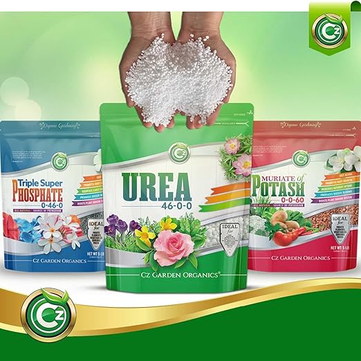 Urea Fertilizer 46-0-0 Made in USA - 5LB Plant Food for Indoor/Outdoor Flowers & Gardens - Promotes Lush Growth - Lettuce, Green Lawns, Fruit, Vegetables, Citrus Trees, Tie Dye Granules Prills