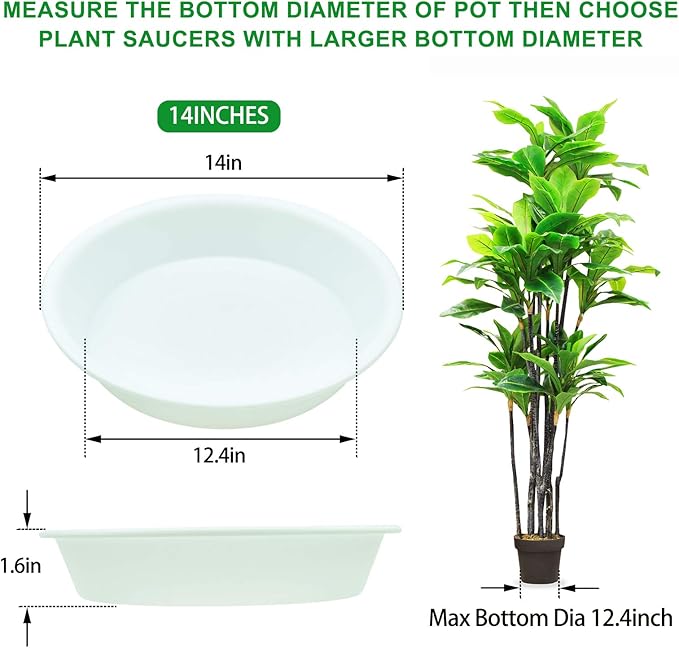 TITE 3 Pack Plant Saucer Heavy Duty Sturdy Drip Trays for Indoor and Outdoor (14 Inch, White)