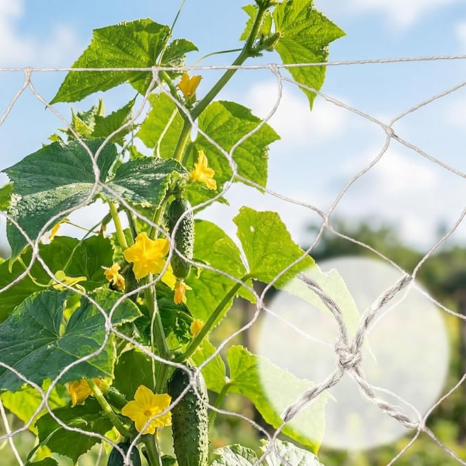 1 Piece White Jute Net Plant Support Netting 6.6 x 8 ft Heavy Duty Garden Plant Trellis Netting for Climbing Outdoor Indoor Grow Net for Cucumber Vine Tomatoes Peas Flower Fruits Vegetables