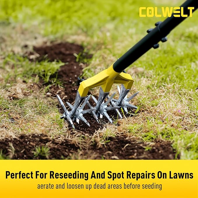 Colwelt Rotary Cultivator Garden Tool 61’’, Hand Tiller Garden Tool with Detachable Aluminum Tines, Cultivators for Gardening Soil or Reseeding Grass, Manual Cultivators & Tillers for Flowers Beds
