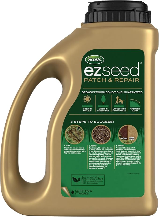 Scotts EZ Seed Patch & Repair Tall Fescue Lawns Combination Mulch, Grass Seed and Fertilizer for Bare Spots and Repair, Grows Anywhere, 3.75 lb, Brown