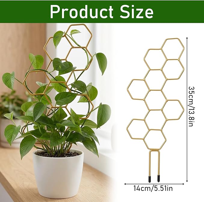 Plant Trellis Indoor, Trellis for Climbing Plants, Hanging Planters for Planting Houseplant Plant Wall, Honeycomb Pothos Planting Climber Support for Flower Indoor Plants Supports(Gold)