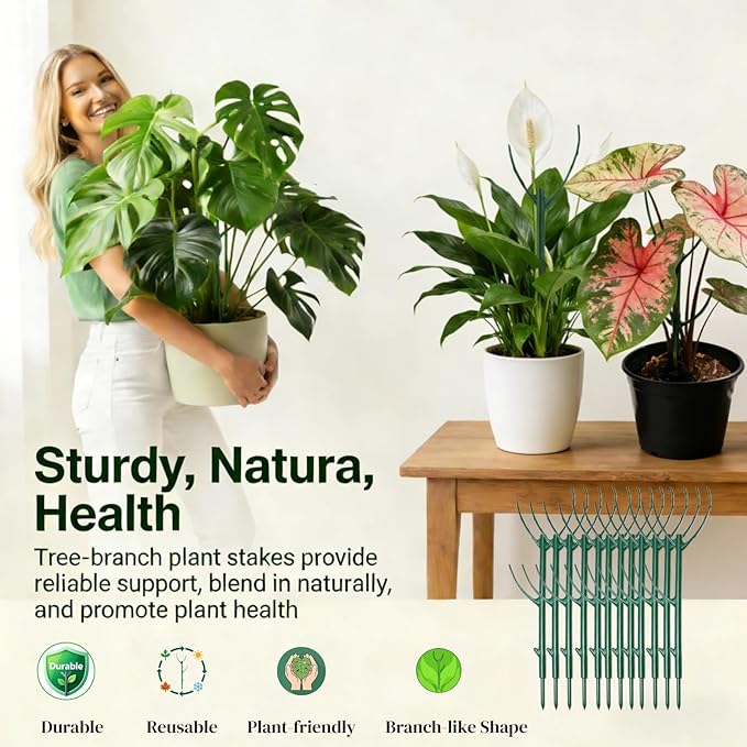 12 Pack Stackable Plant Stakes, Monstera Plant Support, Climbing Plant Stakes for Indoor & Outdoor Potted Plants, Branch-Like Shape Stem Accessories (12 Pack)