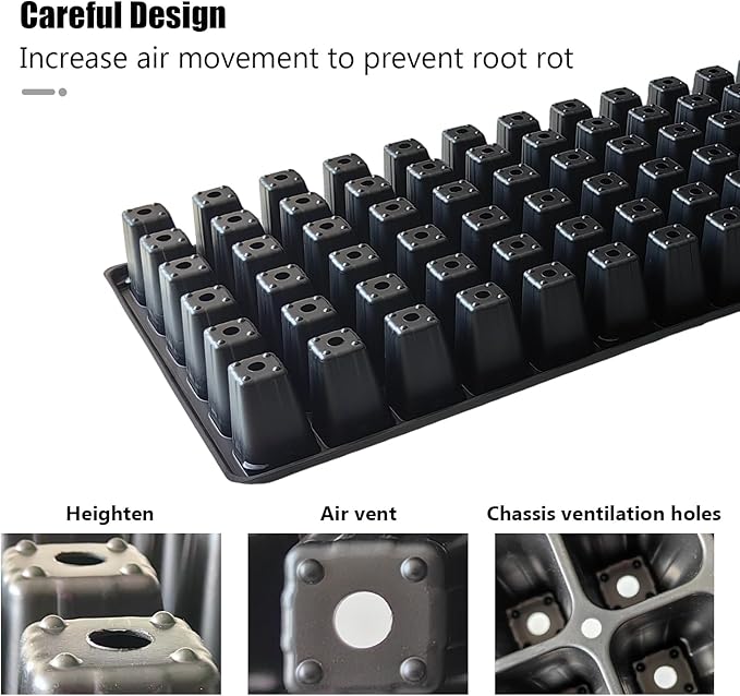 RooTrimmer Deep 72 Cell Seedling Trays, Thick Durable 72 Cell Plug Tray Big Cell Seed Trays for 1020 Flat Trays Germination (10-Pack, 21.25"×11", 2.36" Height, High)