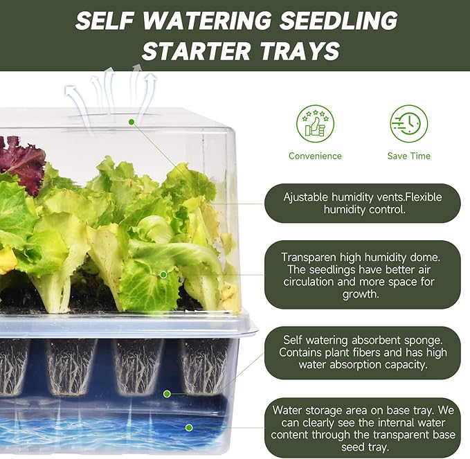 Self-Watering Seed Starter Tray, Seed Starter Kit Self Water, Germination Trays for Seed Starting with High Humidity Domes (Tray, 120 Cells)
