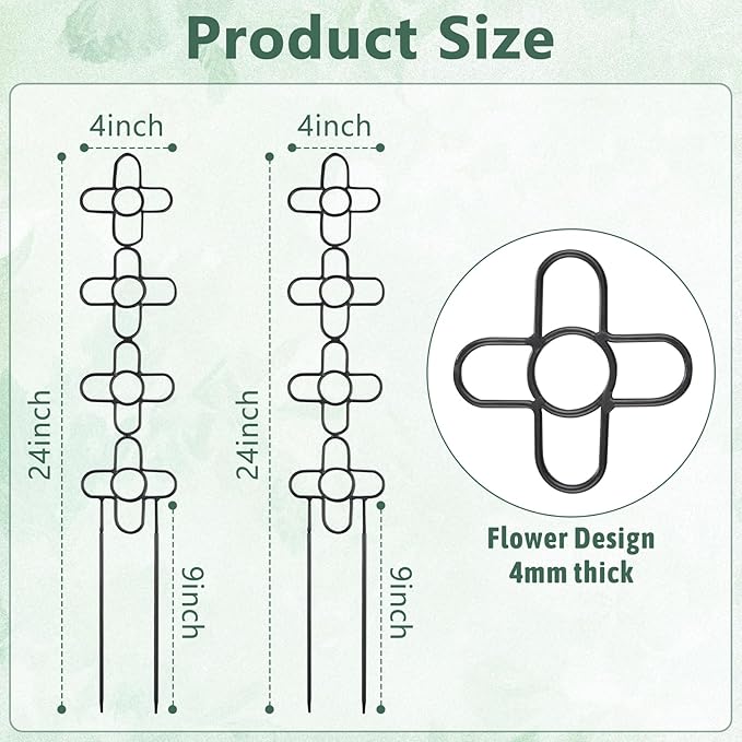 24Inch Trellis for Climbing Plants Indoor, Small Garden Metal Trellis for Potted Plants, Plant Stakes for Vine Ivy Flower Plant Support Indoor Plants Accessories Hoya, Flower Shape
