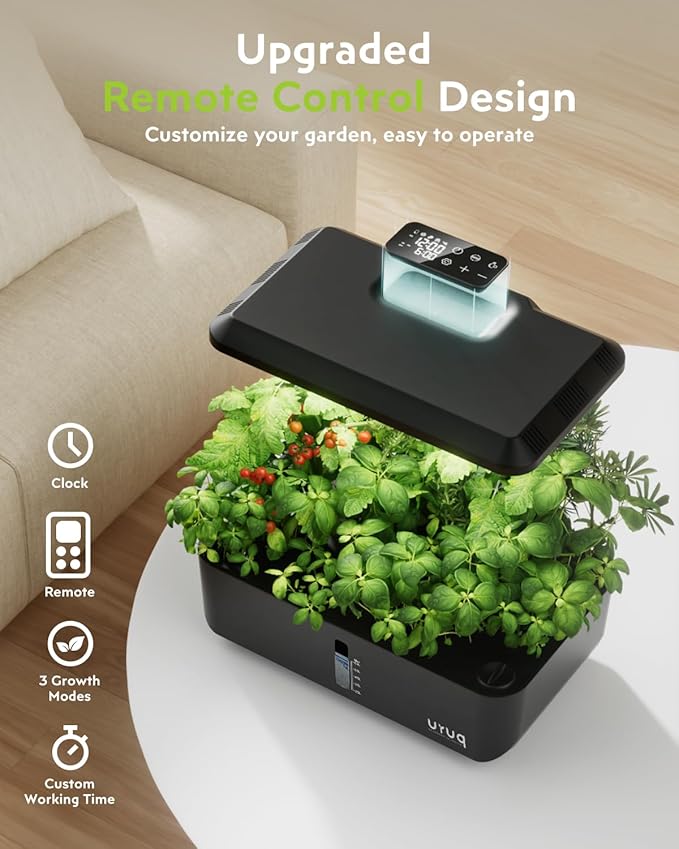 Hydroponics Growing System Garden: 12 Pods Indoor Gardening System with Custom Time Grow Light Height Adjustable Quiet Plants Germination Kit - Gardening Gifts Charcoal