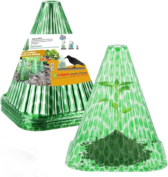 Fshow Garden Cloches,20 Pack Reusable Plant Bell Cover,Bell Jar Cloches for Protection Against Sun, Frost, Snails Etc. (Dark Green)
